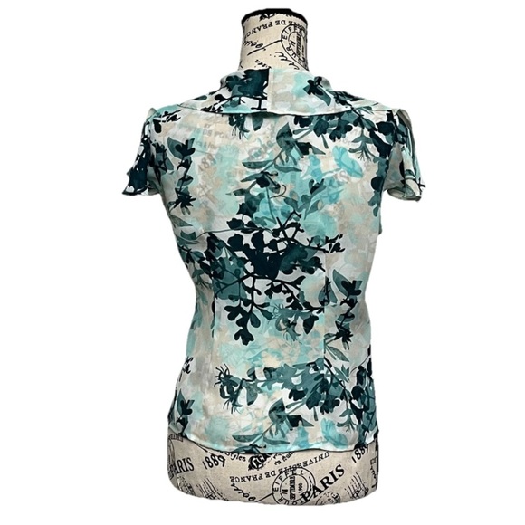 Kasper Floral Blouse Ruffled Button Up 4P Womens Fairy Whimsical Sheer Coastal - Picture 4 of 8